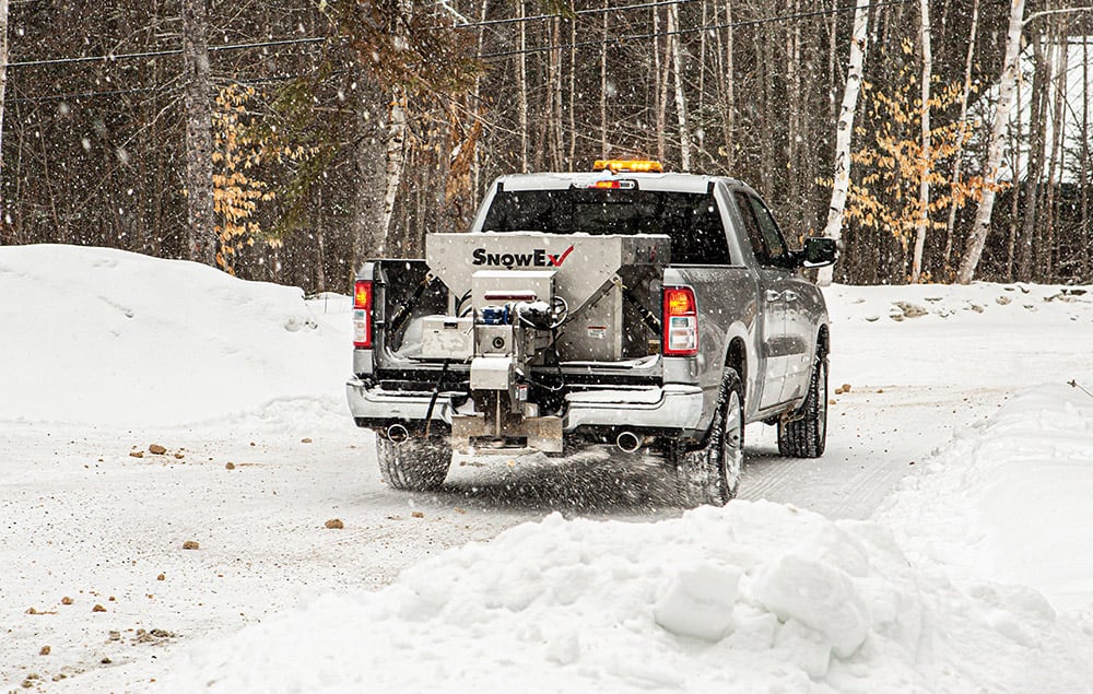 Truck with a SnowEx spreader