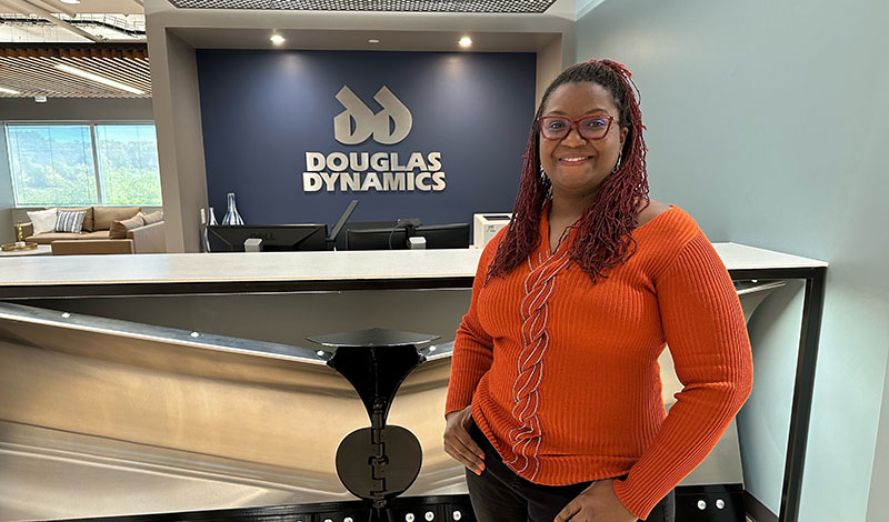 Woman at the front desk of the Douglas Dynamics office